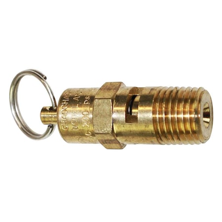 Interstate Pneumatics ASME Brass Safety Valve w/Pull Ring - 200 PSI 1/4 Inch MPT V200-4